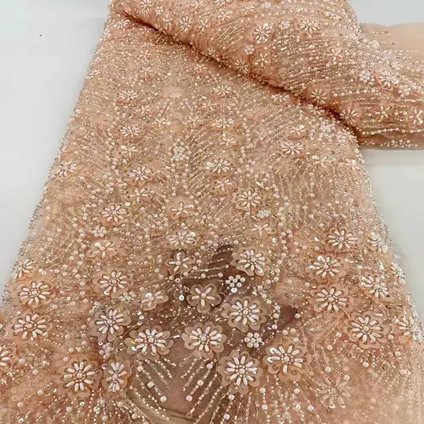 Lüks ağır hazırlanmış naxışlı tül muncuq krujeva mesh muncuqlu parça