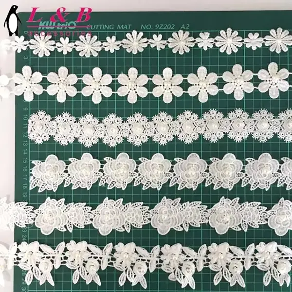 Multicolor Embroidered Lace With 3d Mesh Flowers Ribbon Beaded Tube Barcode Embroidery Lace