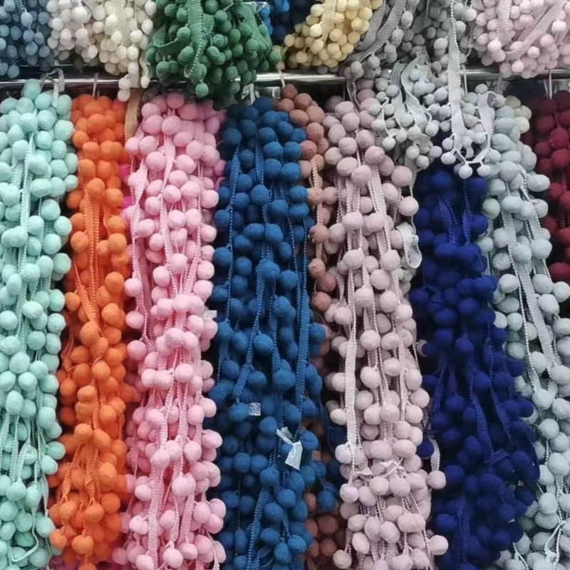 Çox rəngli top krujeva dekorativ tassel dizayn pom pom trim
