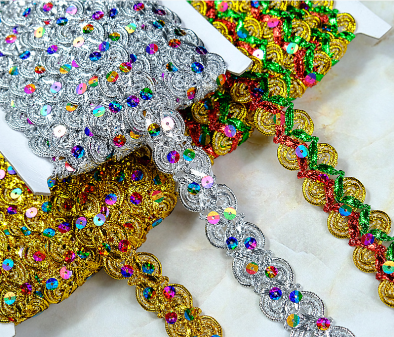 Geyim aksesuarları Qızıl və Gümüş Metallic Sərhədli Krujeva Trim Metallic Qızıl Sequins Nakış Tatting krujeva bəzək