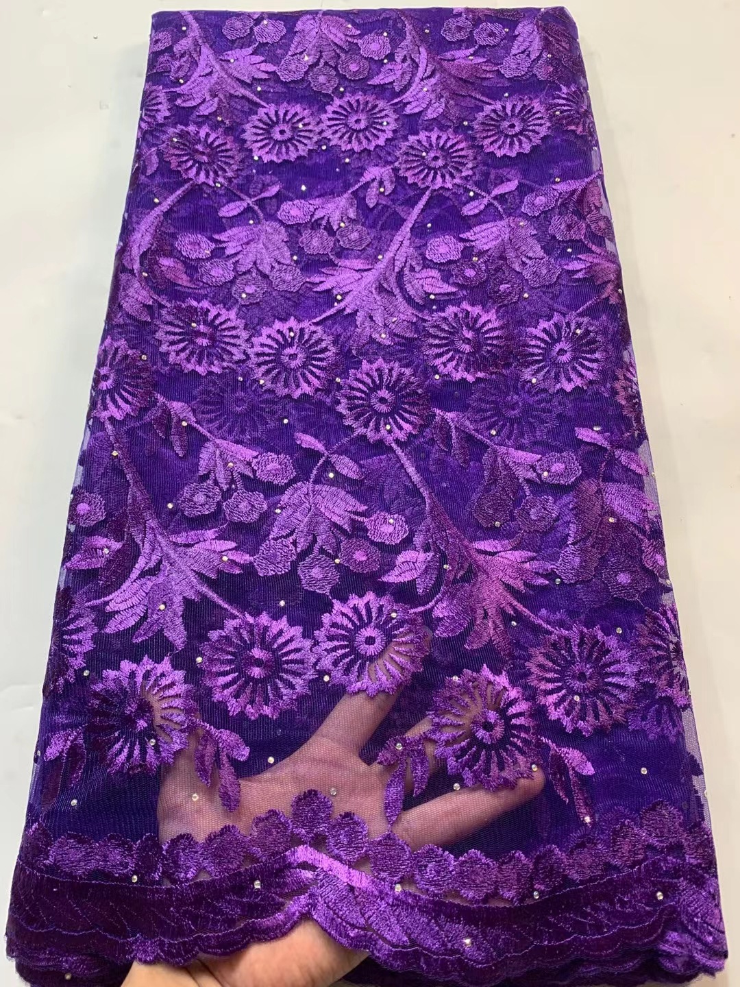 2021 Laser Cut African Polyester Lace Fabric With Sequins Nigeria Laces