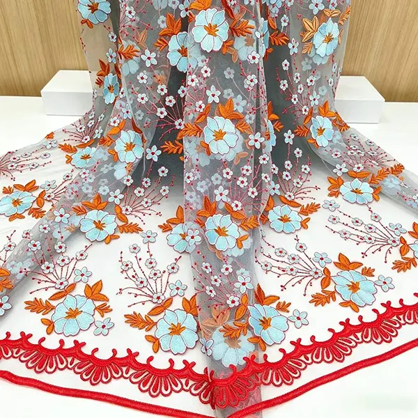 Paltarlar üçün Vintage Çoxrəngli Nakışlı Mesh Krujeva Parça
