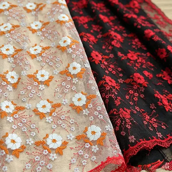 Paltarlar üçün Vintage Çoxrəngli Nakışlı Mesh Krujeva Parça