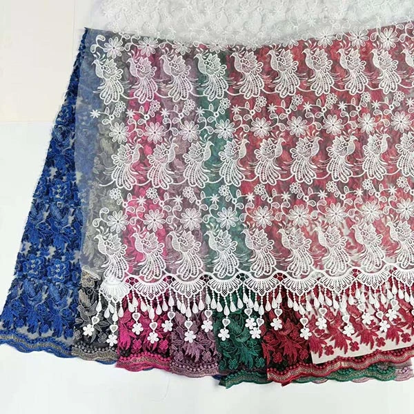 Topdan gözəl 3D çiçək muncuqlu ucuz toxuculuq naxışlı parça İsveçrə səsli krujeva trim 2021